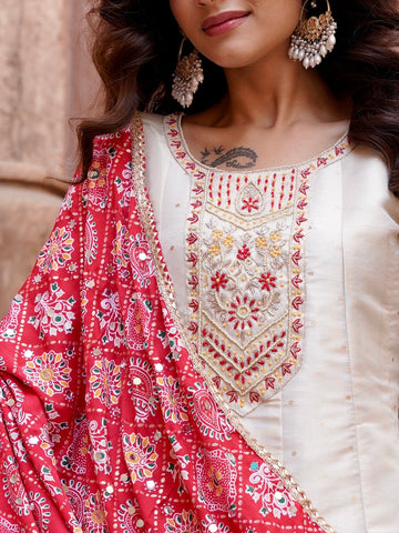 Classic Red and Ivory Ready to Wear Dress Geetha Creation